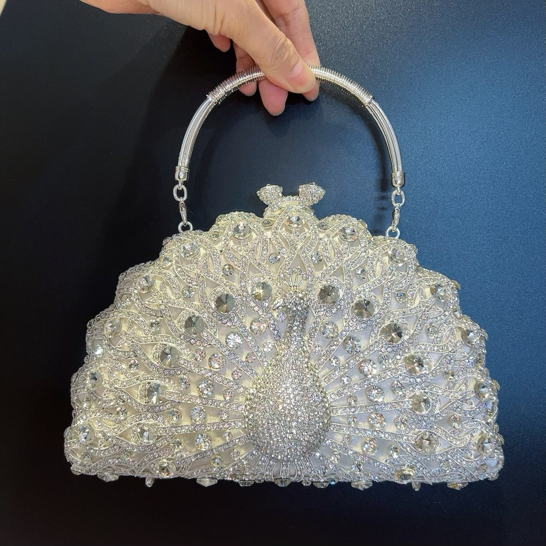 Women's Luxury Peacock Diamond Evening Bag – Alloy Clutch with Chain Strap