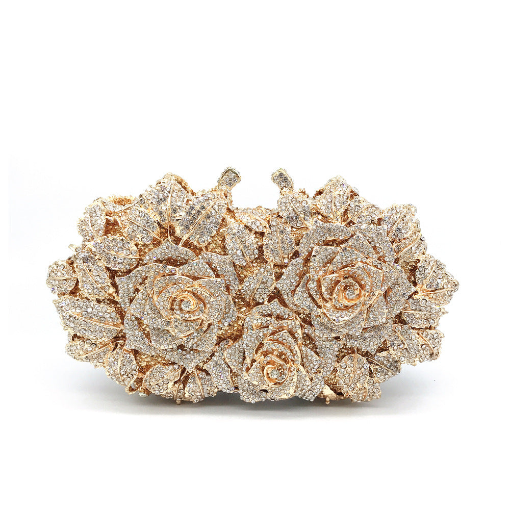 Women's Hollow Rose Diamond Dinner Bag – Crystal Floral Evening Clutch