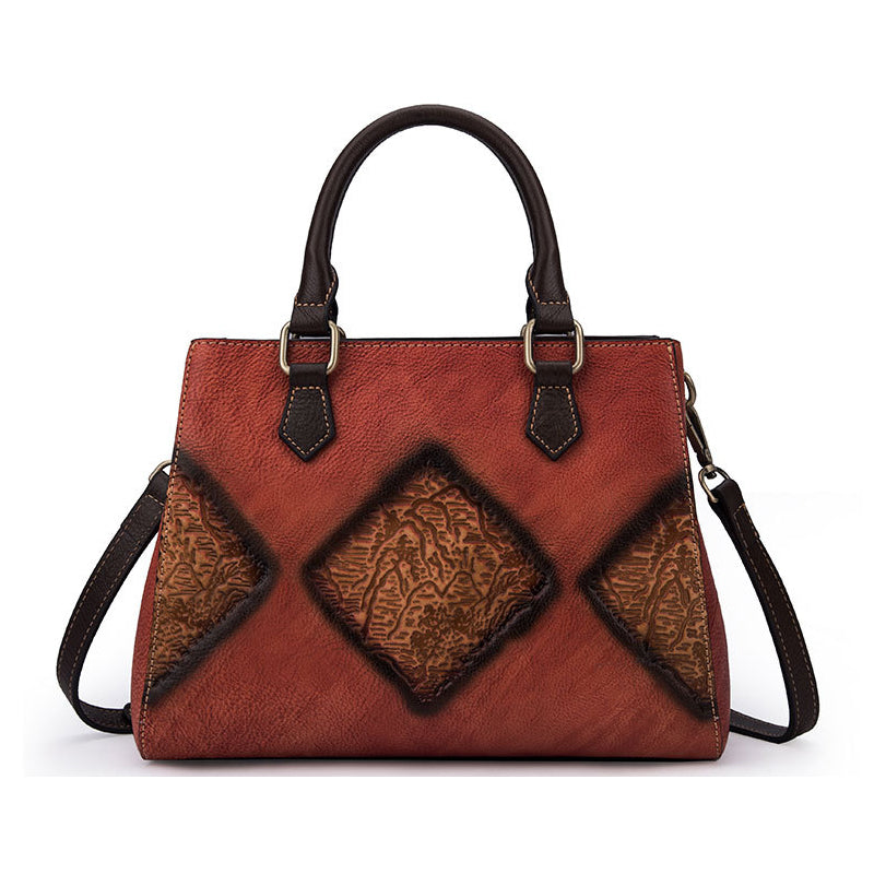 Women's Top Layer Cowhide Plaid Retro Messenger Bag – Genuine Leather Shoulder Handbag