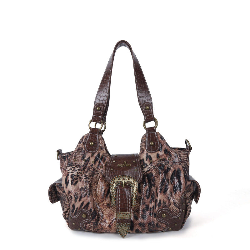 Women's Leopard Print Crossbody Bag – Rivet Detail Western Style Shoulder Bag