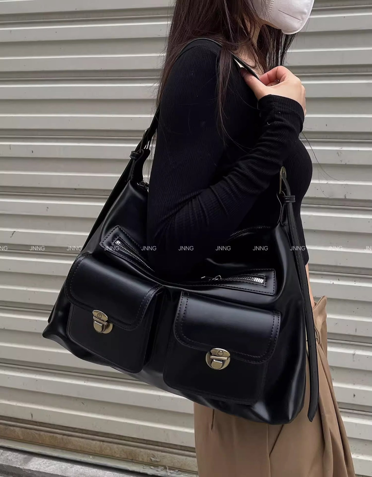 Women's Large Capacity PU Leather Tote Bag – Lock Buckle Shoulder & Crossbody