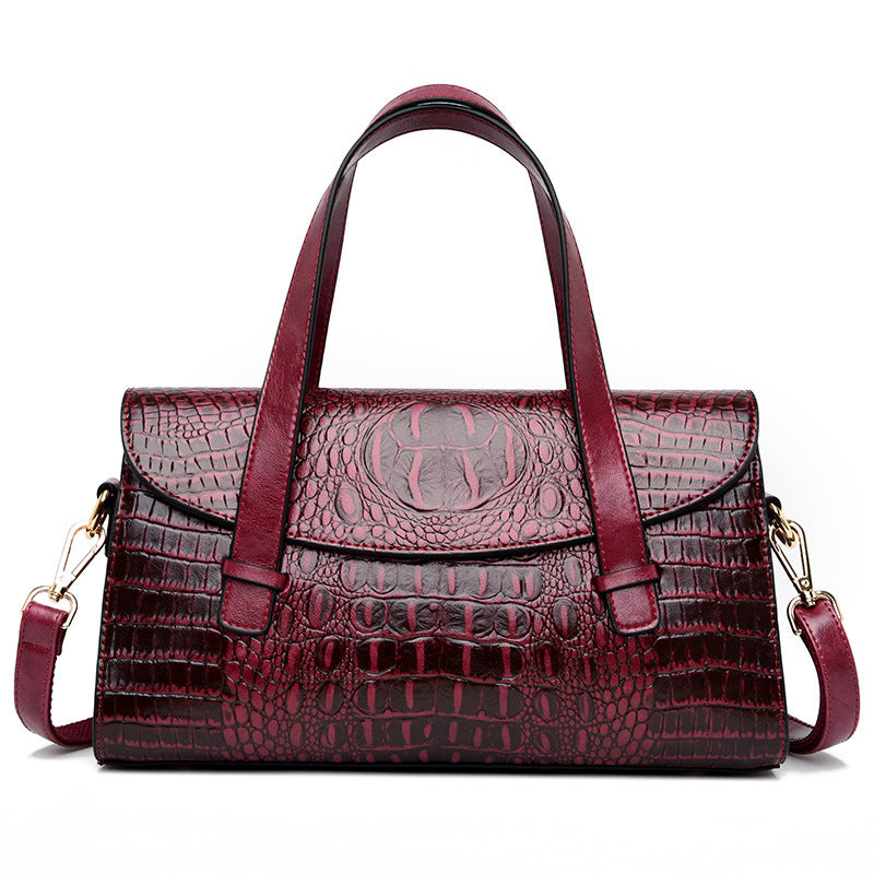 Women's Crocodile Pattern PU Shoulder Bag – Pillow Shape Hand Carry Handbag
