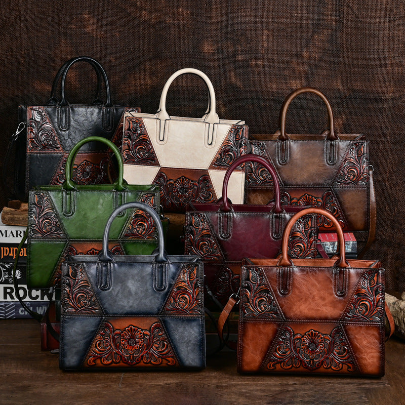 Women's Large Capacity Embossed Patchwork Bag – Textured Fashion Handbag