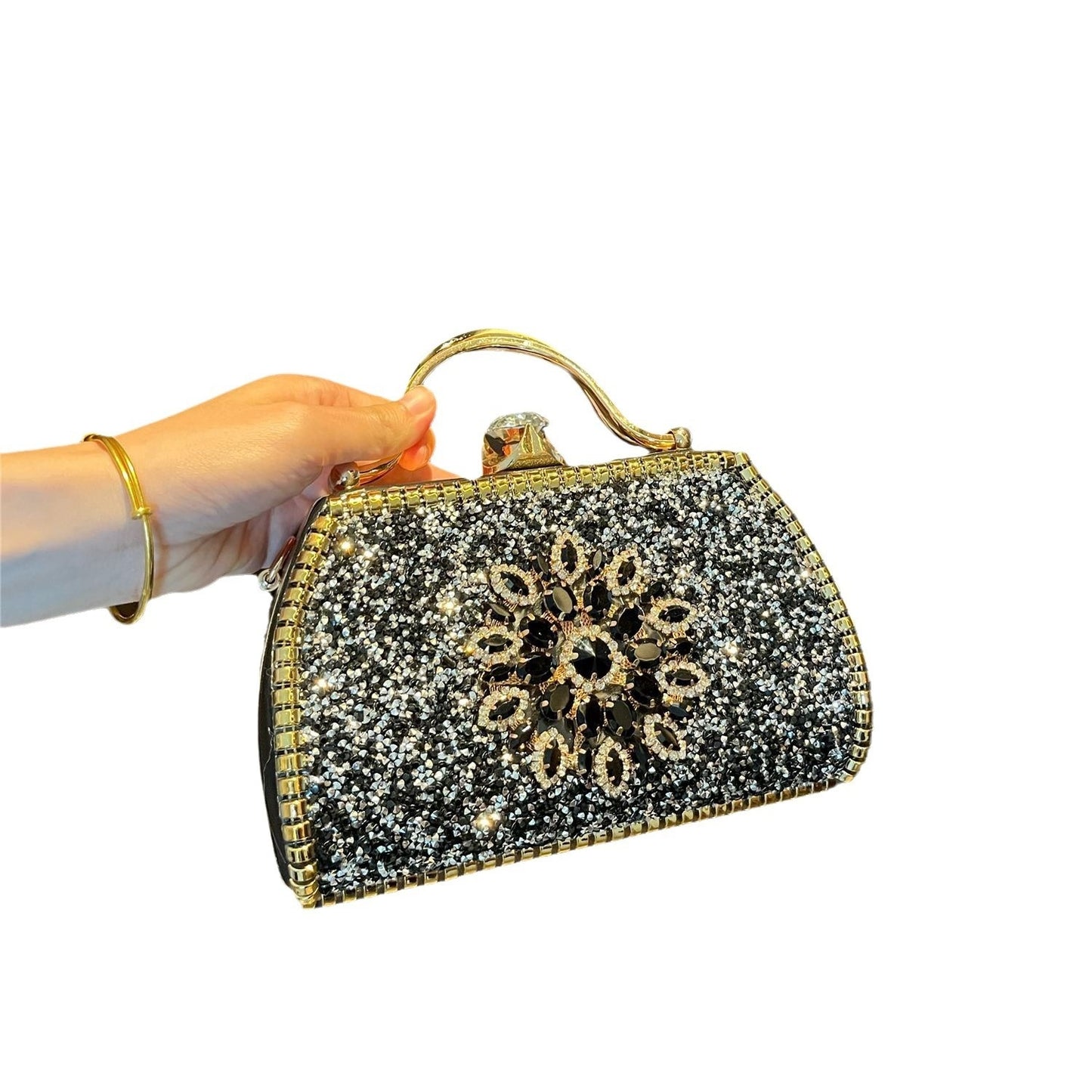 Women's Rhinestone Carved Banquet Bag – Alloy Evening Clutch with Floral Design