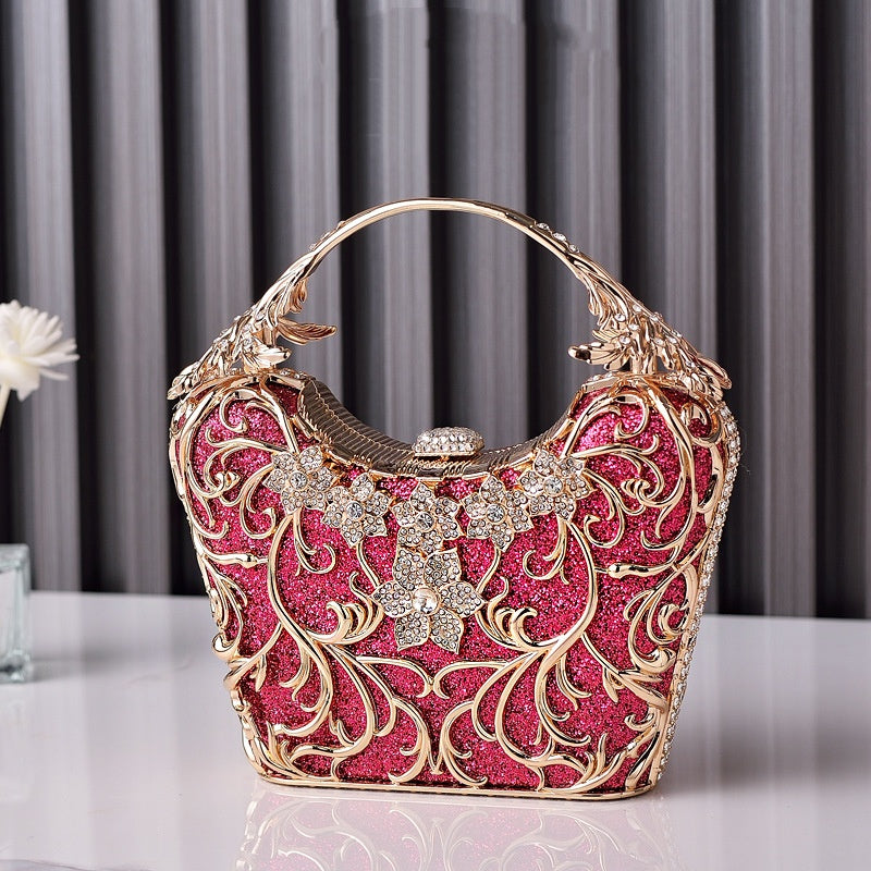 Women's Hollow Out Floral Banquet Bag – Shiny PU Bucket Clutch