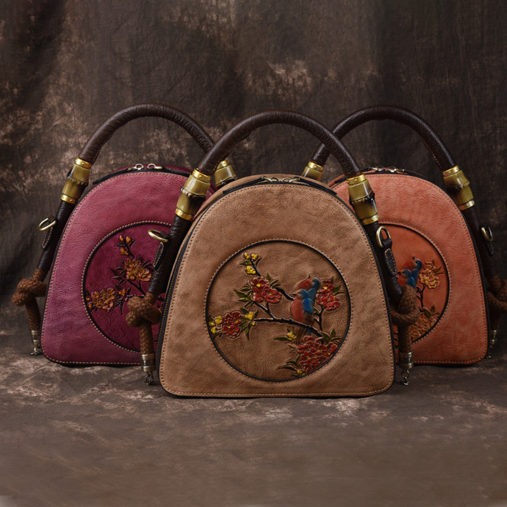 Women's Handmade Retro Genuine Leather Handbag – Artisan Crafted Shoulder Bag