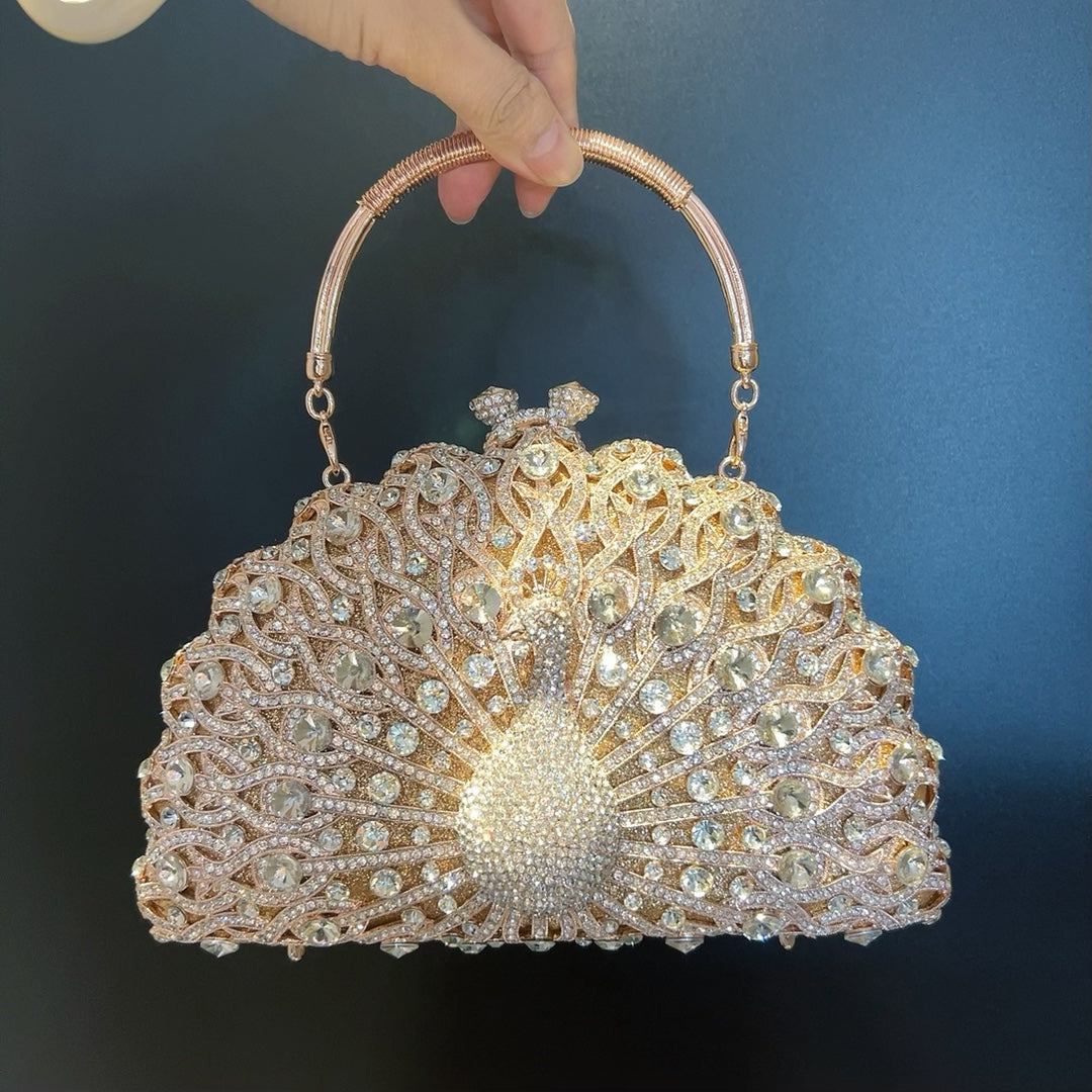Women's Luxury Peacock Diamond Evening Bag – Alloy Clutch with Chain Strap