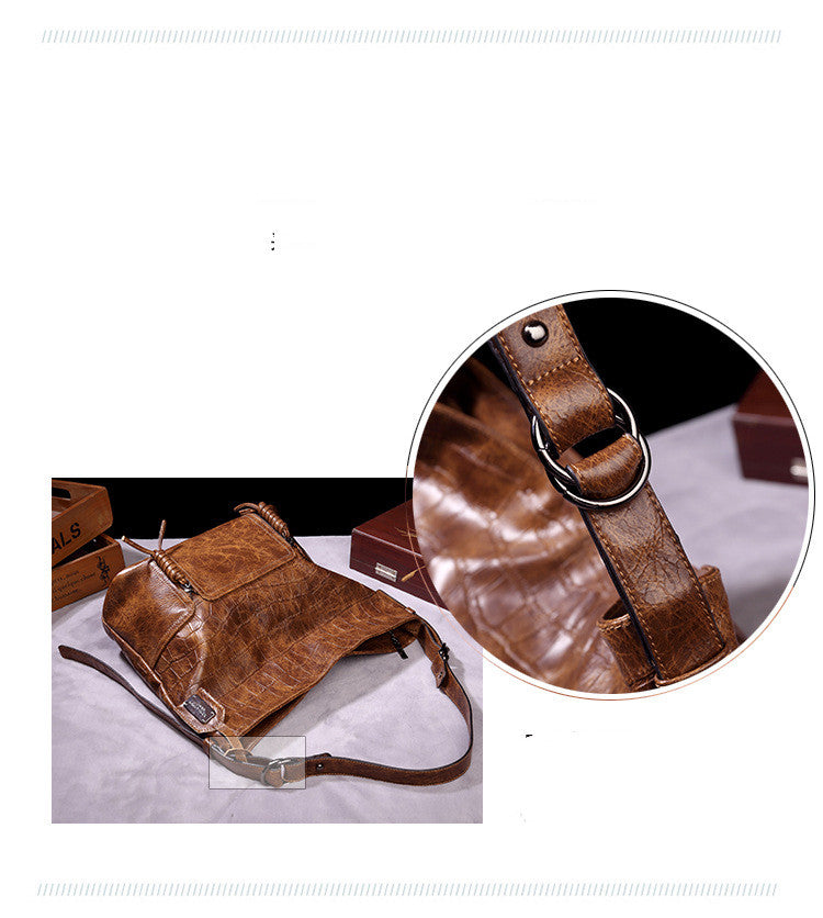 Women's Embossed Genuine Leather Bucket Bag – Retro Underarm Shoulder Crossbody