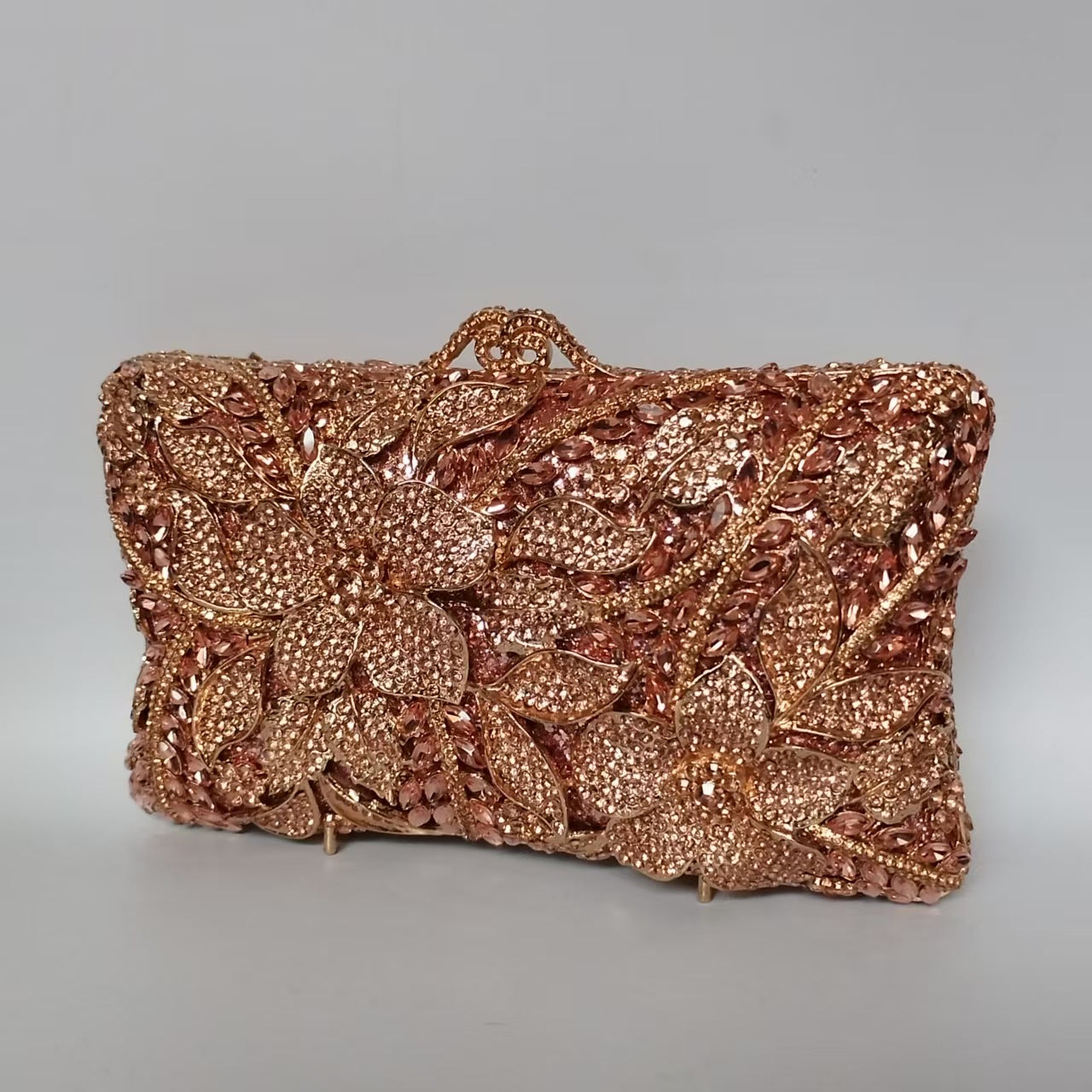 Women's Flower Diamond Rhinestone Bridal Clutch – Metal Wedding Banquet Bag