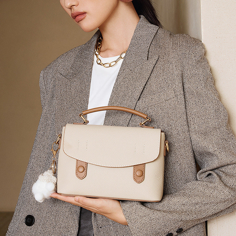 Women's Full-Grain Cowhide Cambridge Bag – Colour Block Genuine Leather Shoulder Bag