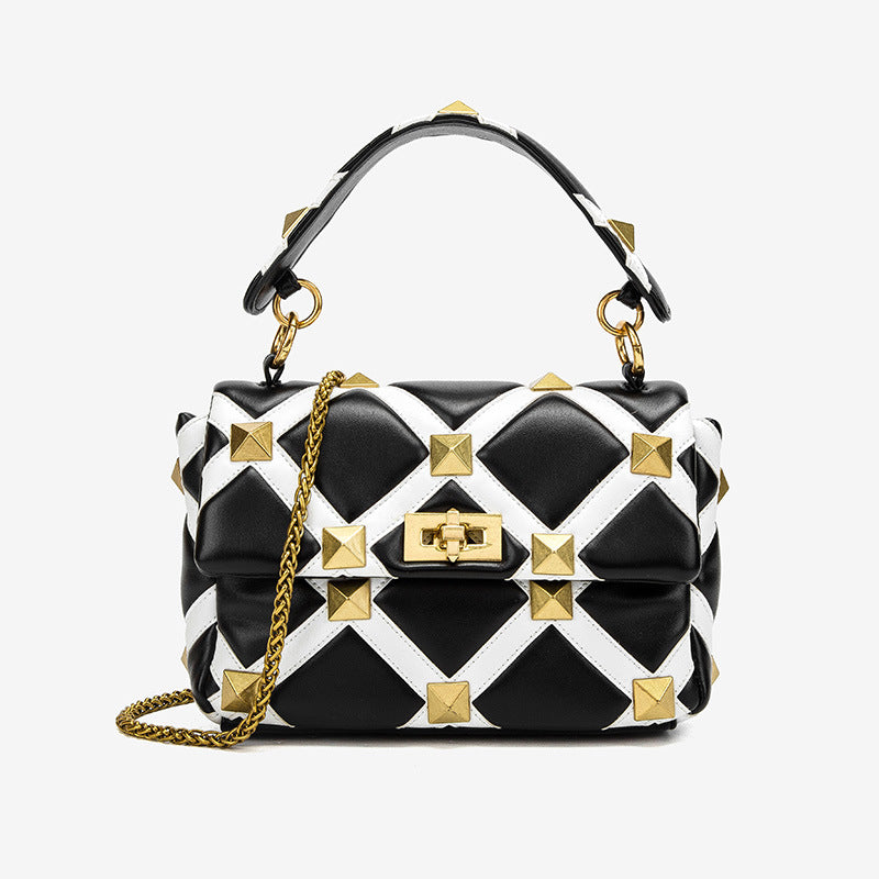 Women's Plaid Rivet PU Flap Shoulder Bag – Street Fashion Small Square Handbag