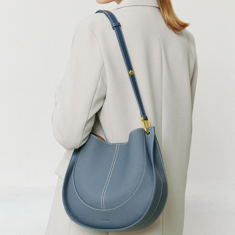 Women's Top Grain Leather Crossbody Bag – Niche Luxury Round Shoulder Handbag