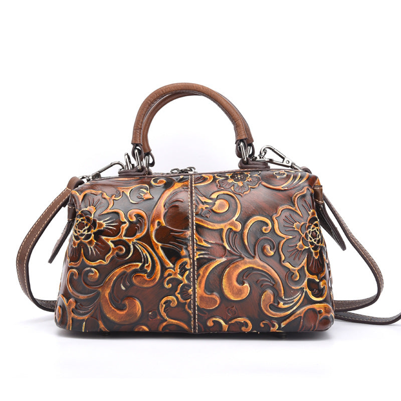 Women's First Layer Cowhide Hand-printed Handbag – Colourful Fashion Casual Leather Bag