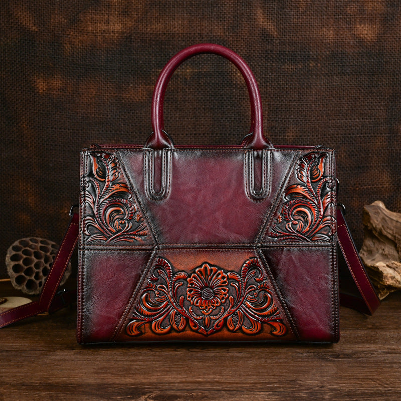 Women's Large Capacity Embossed Patchwork Bag – Textured Fashion Handbag