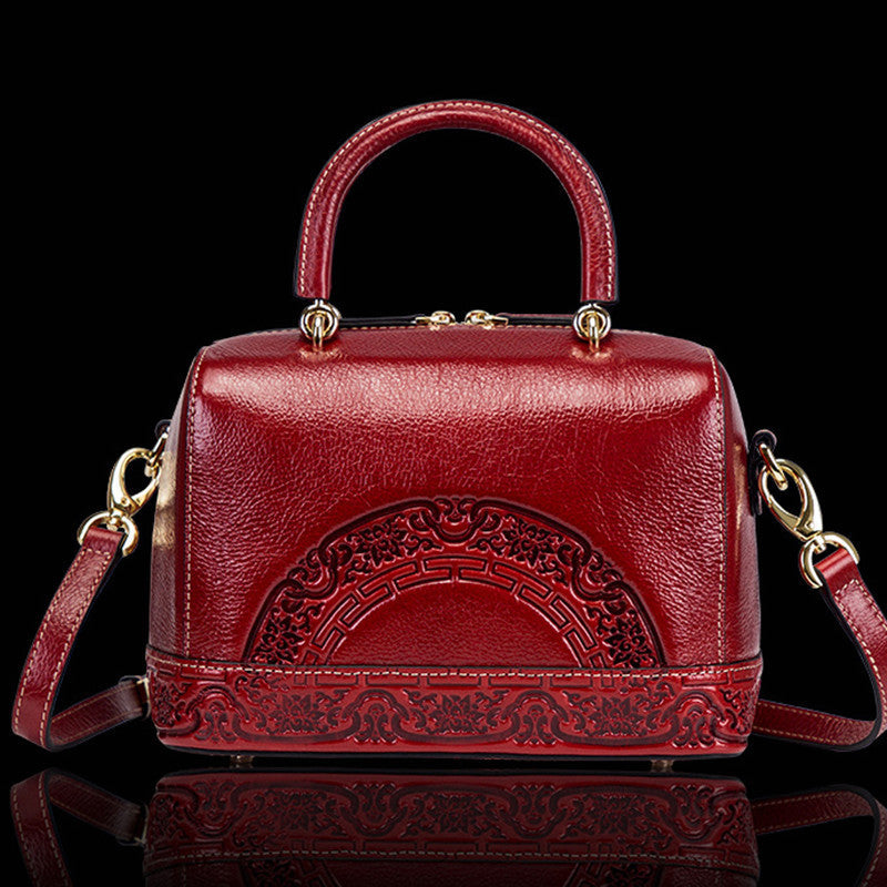 Women's Genuine Leather Embossed Handbag – Spring Fashion Street Trend Bag in Red