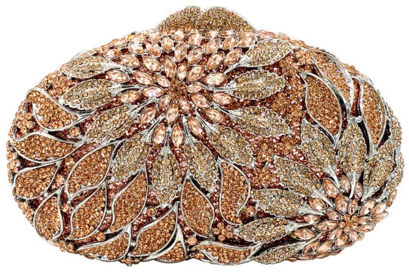 Women's Leaf & Flower Diamond Inlaid Dinner Bag – Floral Crystal Evening Clutch