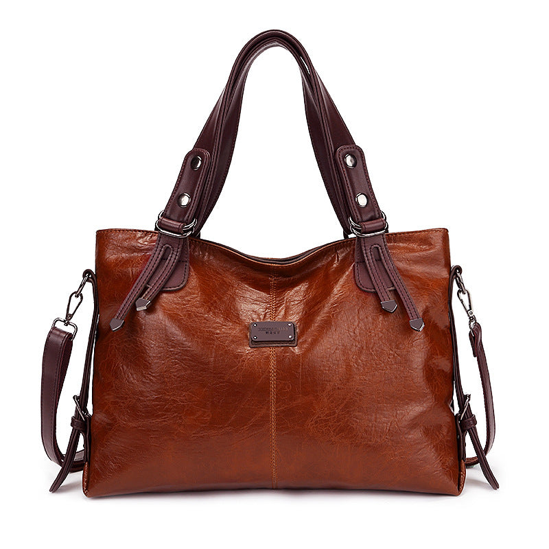 Women's Retro Soft Leather Large Capacity Tote Bag – Casual Shoulder & Crossbody Handbag