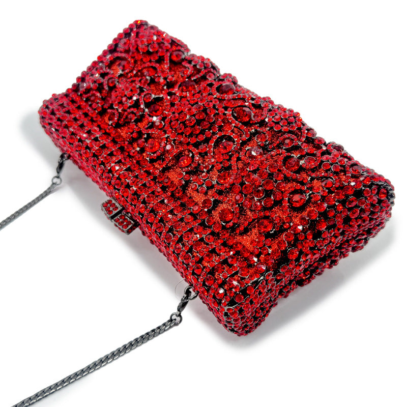 Women's Handmade Diamond Dinner Bag – Floral Clutch with Chain Strap