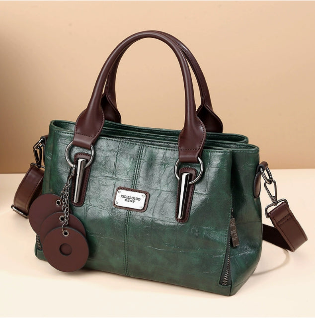 Women's Retro Contrast Colour Shoulder Bag – Large Capacity PU Leather Tote