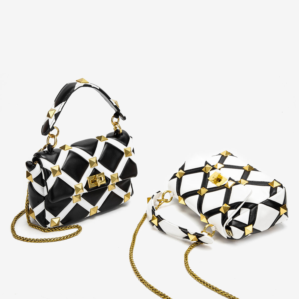 Women's Plaid Rivet PU Flap Shoulder Bag – Street Fashion Small Square Handbag