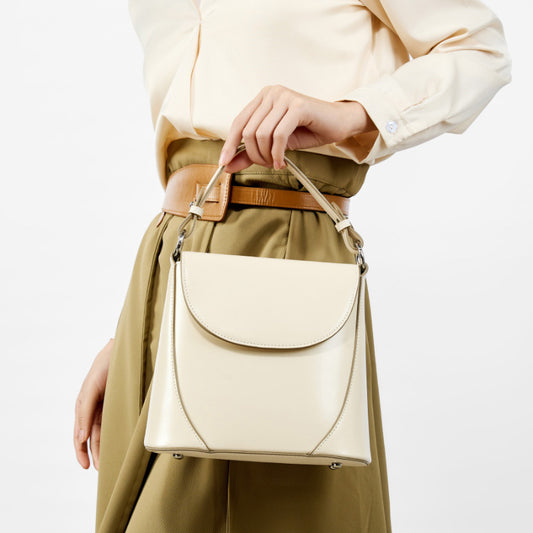 Women's Genuine Leather Square Shoulder Bag – Two-Layer Cowhide Urban Handbag