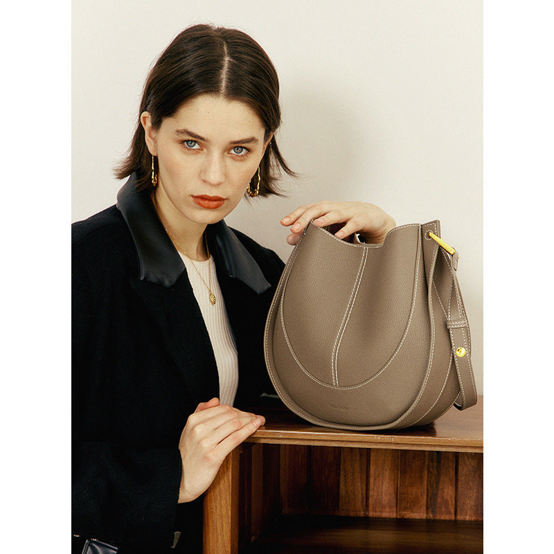 Women's Top Grain Leather Crossbody Bag – Niche Luxury Round Shoulder Handbag