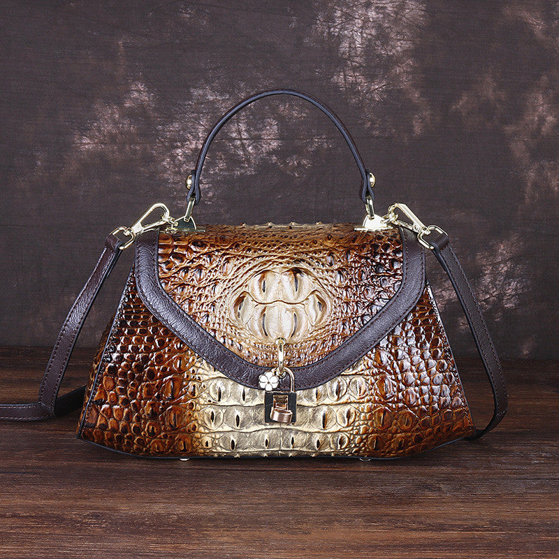 Women's Top Layer Cowhide Colour-Block Shoulder Bag – Soft Genuine Leather Messenger Bag