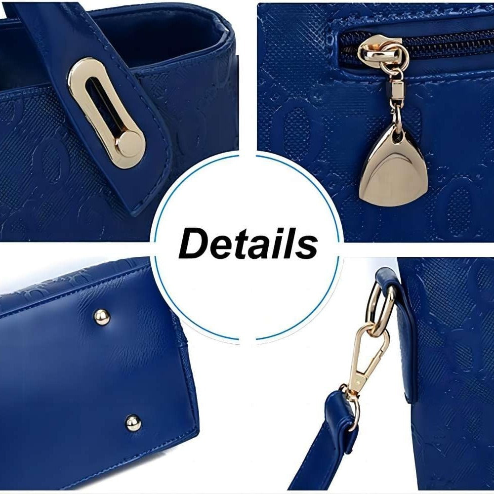 Women's 4-Piece PU Leather Handbag Set – Tote, Shoulder Bag, Purse & Card Holder