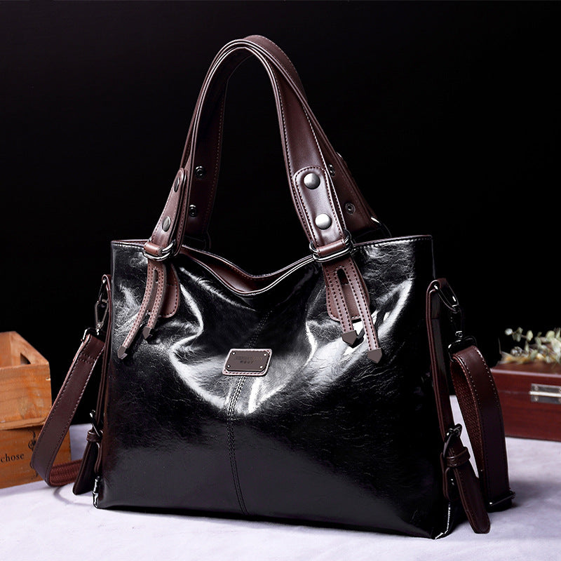 Women's Retro Soft Leather Large Capacity Tote Bag – Casual Shoulder & Crossbody Handbag