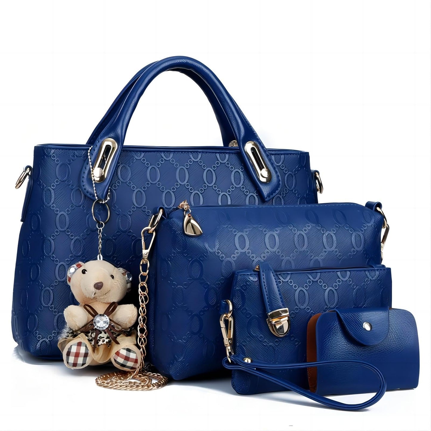 Women's 4-Piece PU Leather Handbag Set – Tote, Shoulder Bag, Purse & Card Holder