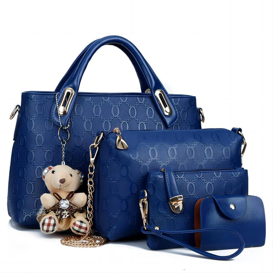 Women's 4-Piece PU Leather Handbag Set – Tote, Shoulder Bag, Purse & Card Holder