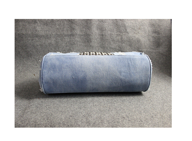 Women's Denim Butterfly Diamond Crossbody Bag – Light Blue Canvas Shoulder Bag