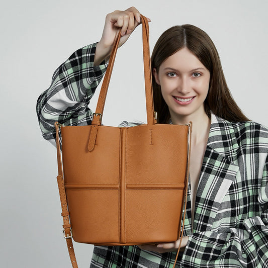 Women's First Layer Cowhide Bucket Bag – Large Genuine Leather Shoulder & Crossbody