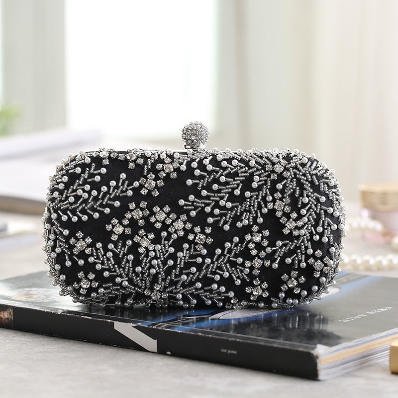 Women's Embroidered Diamond Evening Clutch – Beaded Polyester Party Bag