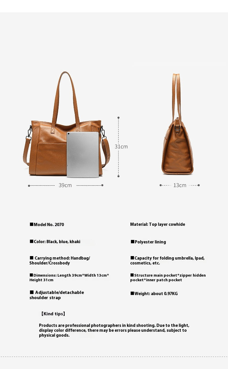 Women's First Layer Cowhide Large Capacity Handbag – Premium Genuine Leather Tote