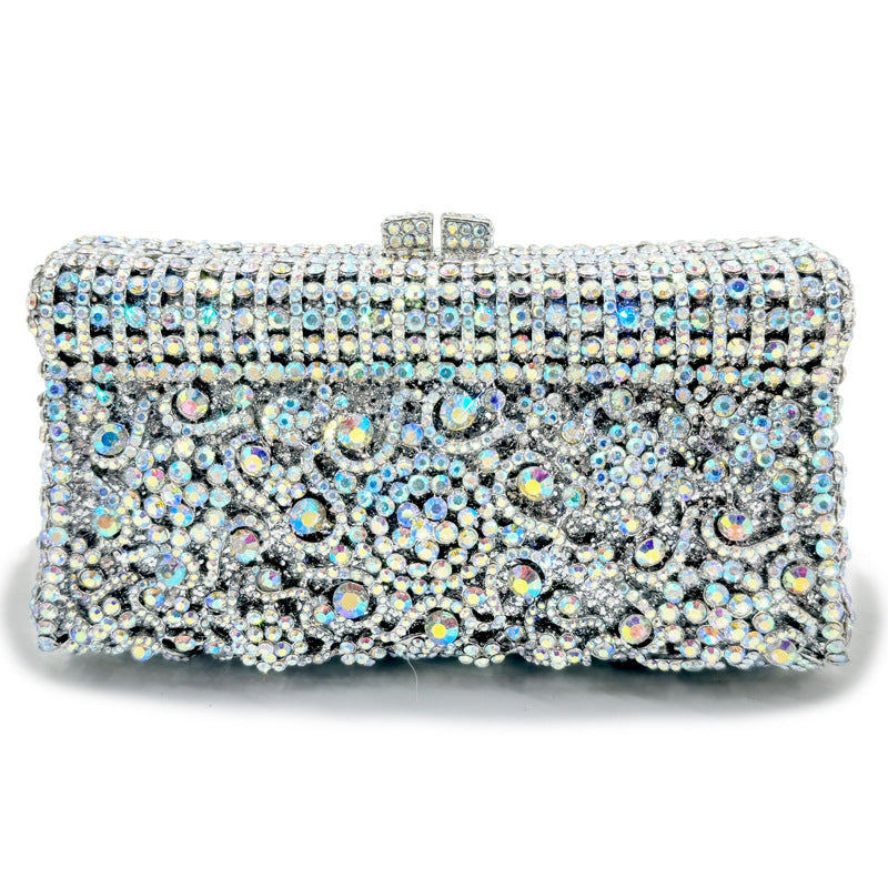 Women's Handmade Diamond Dinner Bag – Floral Clutch with Chain Strap