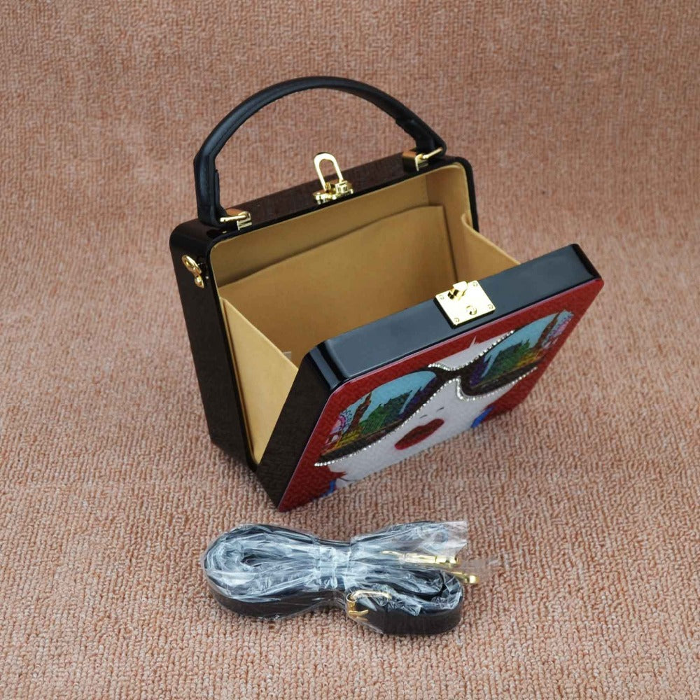 Women's Geometric PU Messenger Bag – Lock Closure Small Crossbody Bag