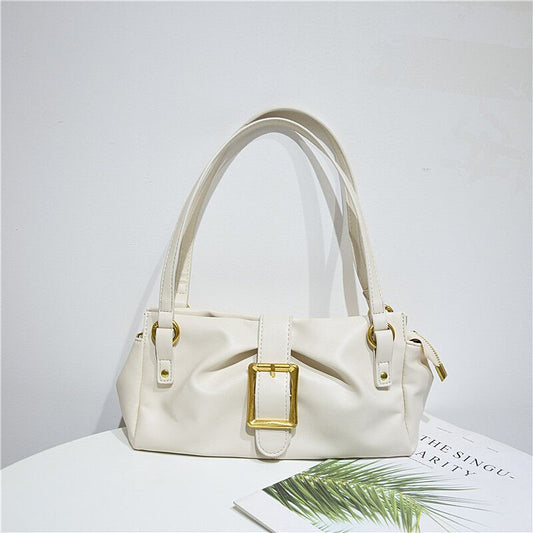 Women's Full-Grain Cowhide Underarm Tote Bag – Soft Genuine Leather Shoulder Bag with Pleats
