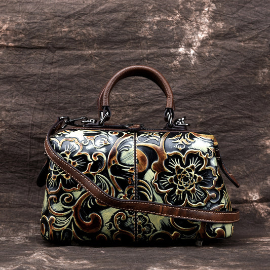 Women's First Layer Cowhide Hand-printed Handbag – Colourful Fashion Casual Leather Bag
