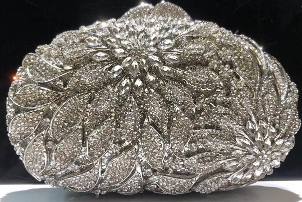 Women's Leaf & Flower Diamond Inlaid Dinner Bag – Floral Crystal Evening Clutch