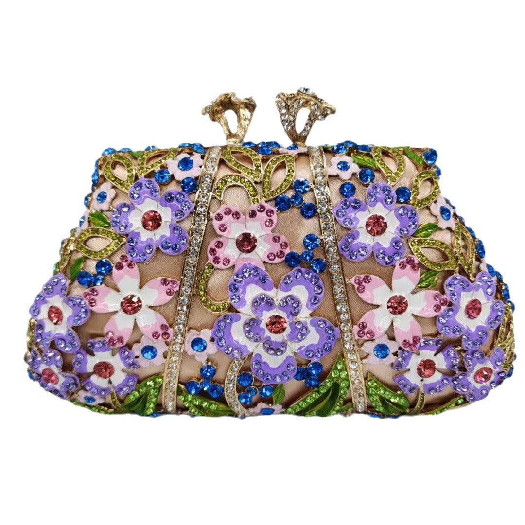 Women's Enamel Flower Diamond Evening Clutch – Dripping Oil Floral Dinner Bag