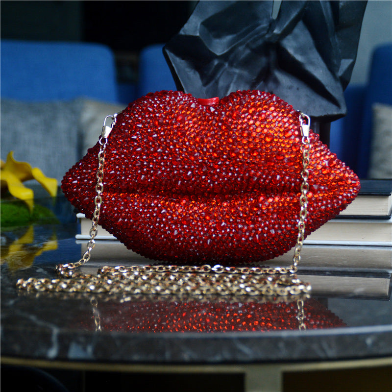 Women's Rhinestone Acrylic Lip Chain Dinner Bag – Glamorous Evening Clutch