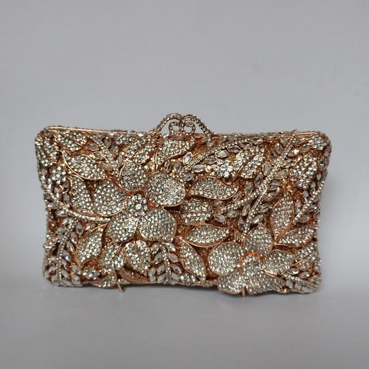 Women's Flower Diamond Rhinestone Bridal Clutch – Metal Wedding Banquet Bag