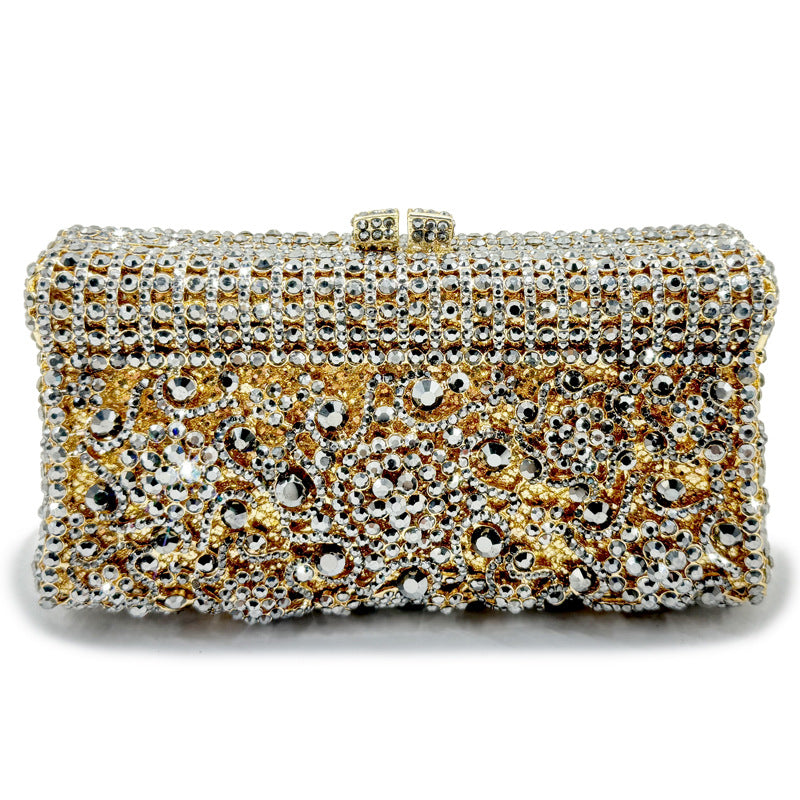 Women's Handmade Diamond Dinner Bag – Floral Clutch with Chain Strap