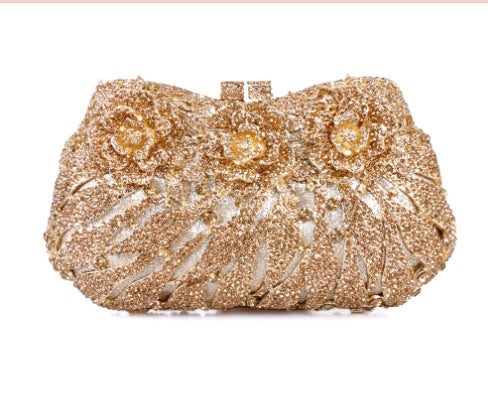 Women's Metal Rose Diamond Crystal Clutch – Hollow Rhinestone Evening Banquet Bag