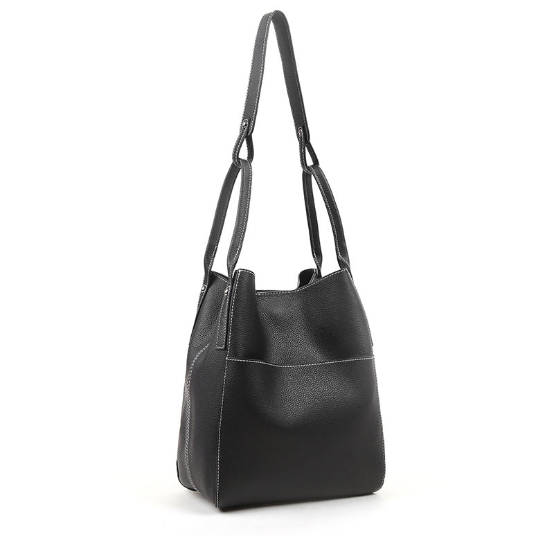 Women's First Layer Cowhide Litchi Pattern Flap Bag – Soft Genuine Leather Messenger Bag