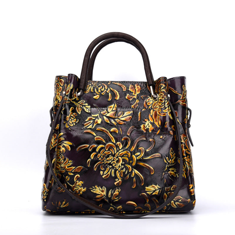 Women's 3D Embossed First Layer Cowhide Messenger Bag – Trendy Leather Crossbody