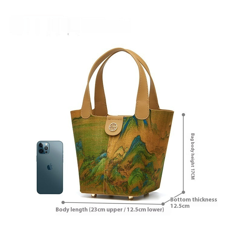 Women's Silk Chinese Style Clutch Bag – Tianxu Vegetable Basket Bag with Tassel & Scarf