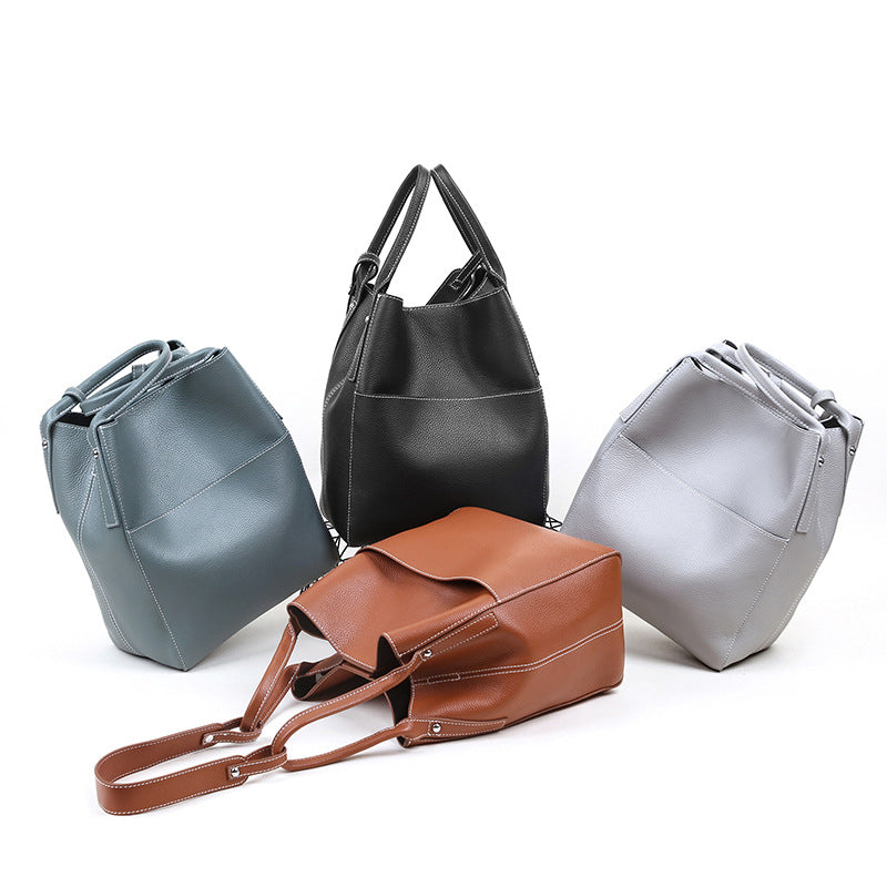 Women's First Layer Cowhide Litchi Pattern Flap Bag – Soft Genuine Leather Messenger Bag