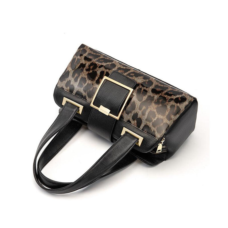Women's Genuine Cowhide Leopard Print Shoulder Bag – Large Capacity Soft Leather Messenger Bag